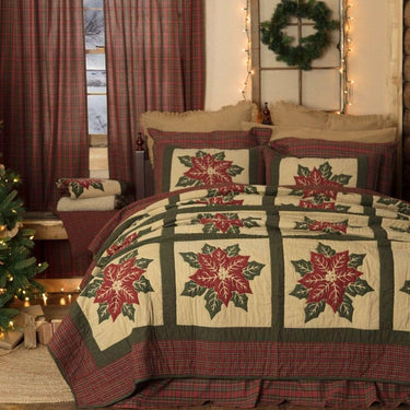 National Quilt Museum Poinsettia Block Twin Quilt 68Wx86L VHC Brands - The Fox Decor